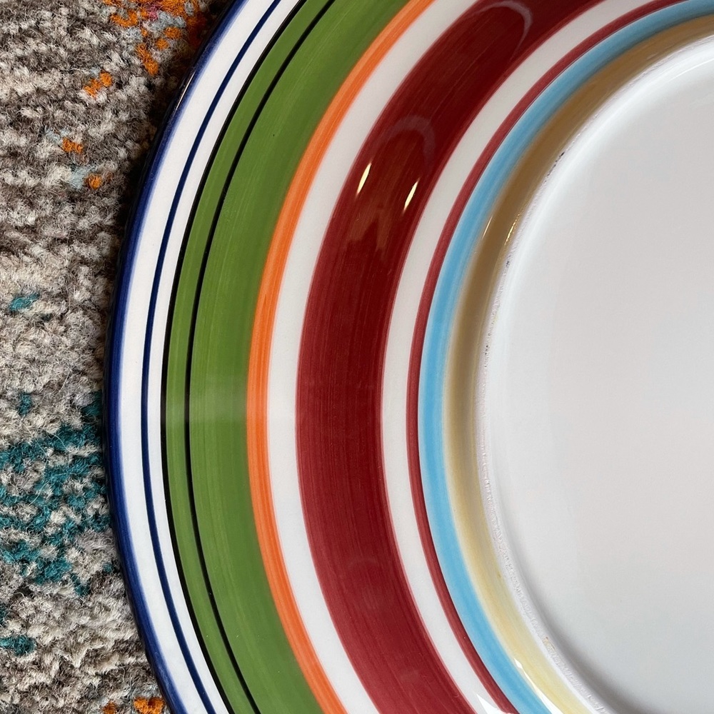 Pottery Barn Espadrille Multicolor Stripe China Plates - Picture 3 of 4